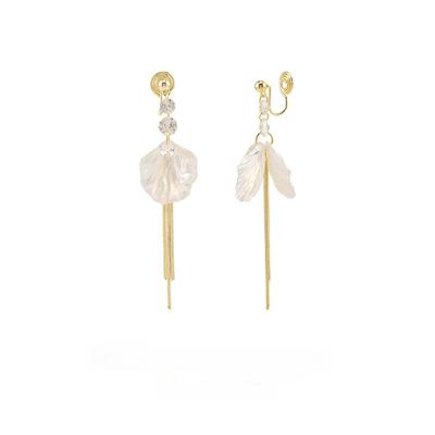 Shell Rhinestone Tassel Long Fashion Elegant Mosquito Coil Ear Clip Without Ear Holes