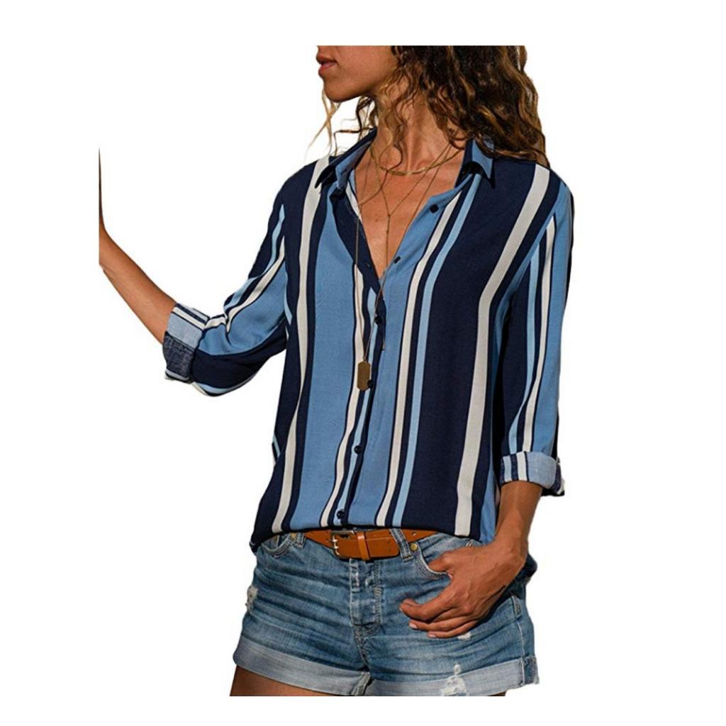 Women's Fashion V-neck Long Sleeve Printed Shirt Casual Elegant Blouse Top