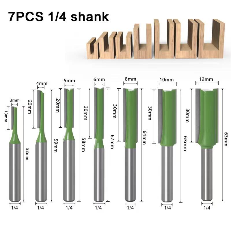 

7pc/Set 6mm/1/4′′ Shank Straight Bit Tungsten Carbide Single Double Flute Router Bit Wood Milling Cutter for Woodwork Tool New 7Pcs 6.35mm
