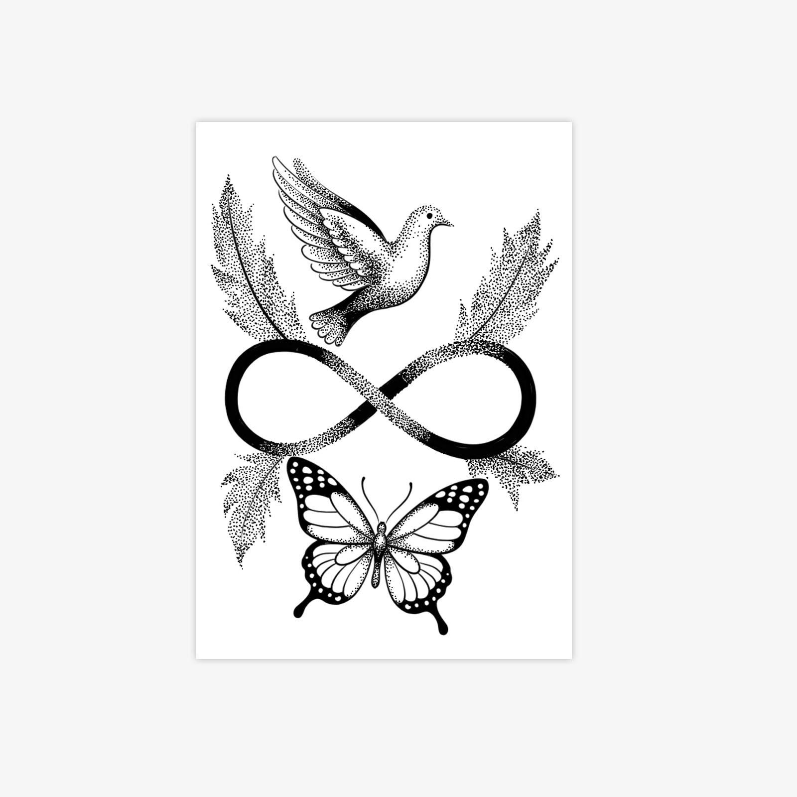 Minimalist Lines Mobius Ring Tattoo Sticker Butterfly Bird Element Waterproof And Sweatproof Non-Reflective 7*9CM