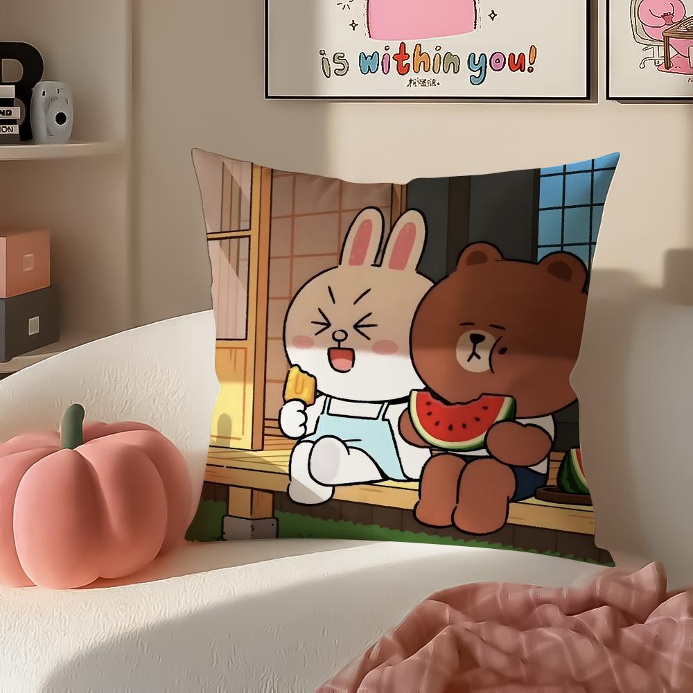 Cute Korean LLINE FRIENDS brown bear and cony Cushion Cover Pillowcase Short Plush Invisible zipper Room Sofa Cushion Cover