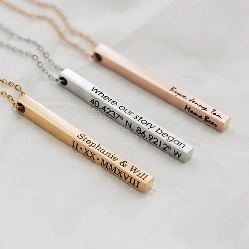 Coordinate Engraved Text Heart Hole Cuff Bangle Personalized Bar Necklace Stainless Steel Bracelet Men Women Gif