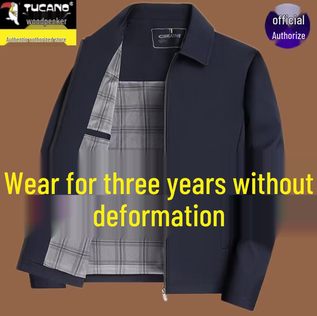 

Woodpecker Men s Autumn Business Casual Jacket with Turn-Down Collar - Executive Style for Middle-Aged Dads 185/3XL for 160-180 kg темно-синього кольору