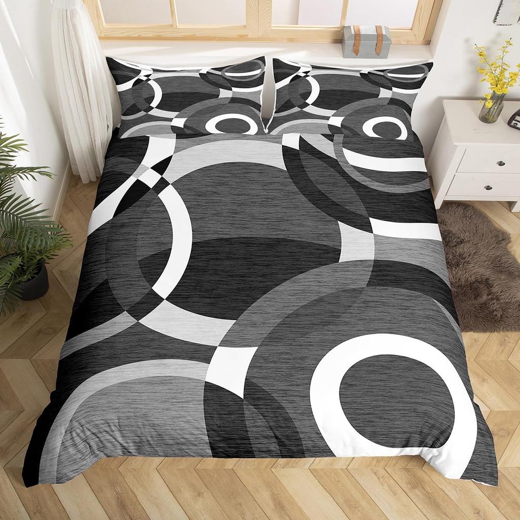 Geometry Duvet Cover Set Simple Circles Grid Pattern Comforter Cover Microfiber Geometric Shape Bedding Set for Boys Adult Gift