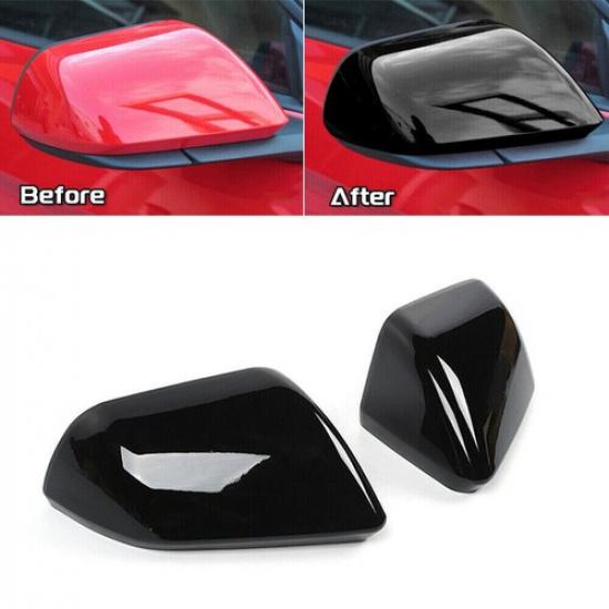 Black Side Rearview Mirrors Trim Cover Decor Accessories For Ford Mustang 2015+