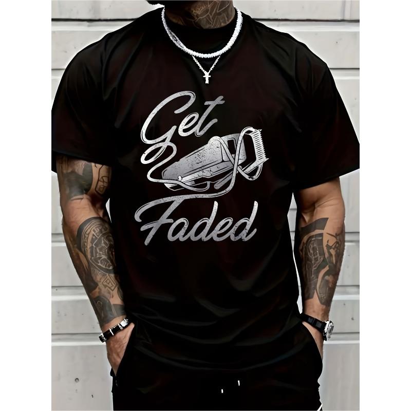 European sizes Men'S Barber Shop Graphic T-Shirt | Retro Barber Pole and "Get FadeD" Design, Soft Breathable Loose Fit Round Neck Tee