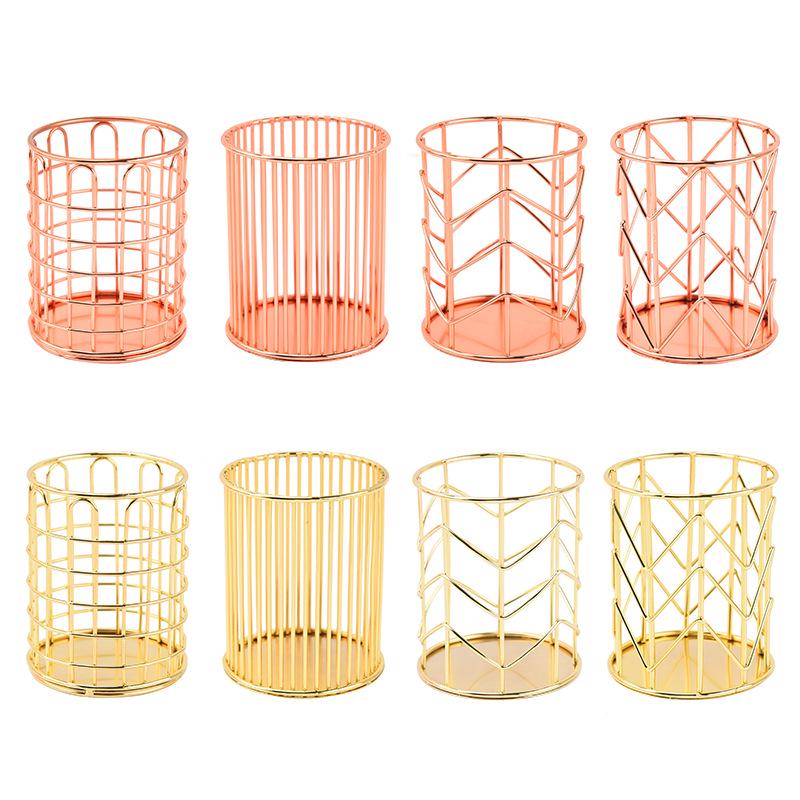 Nordic Gold Iron Art Pen & Makeup Brush Holder - Desktop Storage Tube