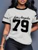2025 New Style, Women's Sports and Leisure Jersey, Number '79' Striped Casual Round Neck Short Sleeves