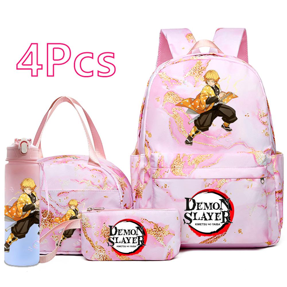 

4Pcs/set Anime Demon Slayer Printed Backpack Handbag Pencil Case 750Ml Water Bottler for Teenager Boy Girl Schoolbag Large Capacity Waterproof Bookbag