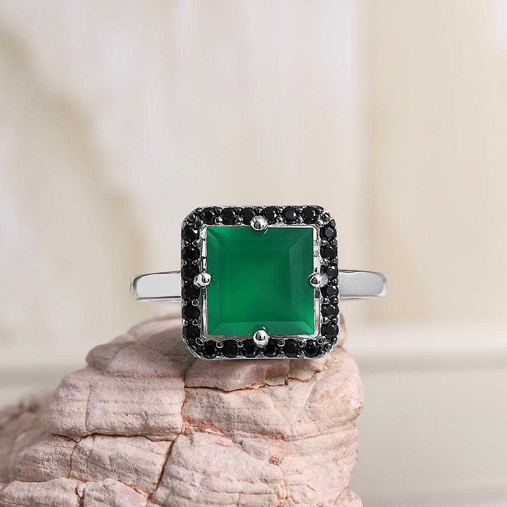 925 Sterling Silver Ring Natural Agate Square 8mm Real Gemstone Simple Daily Design Women's Fine Jewelry for Festival Party Wear