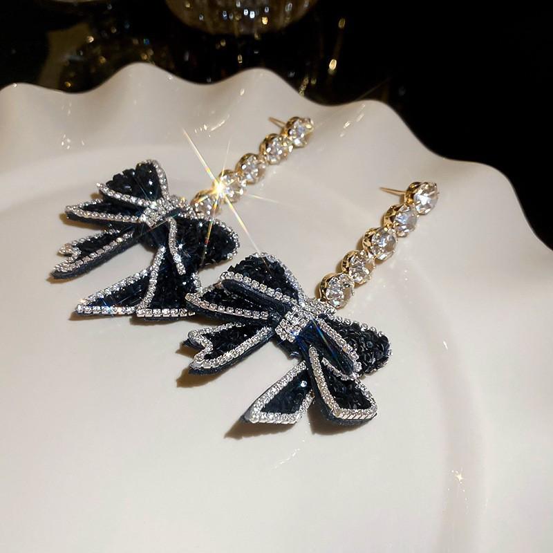 Silver Needle Korean Diamond Bow Earrings Versatile Fashion Temperament Earrings Niche Design Earrings Light Luxury Premium Sense