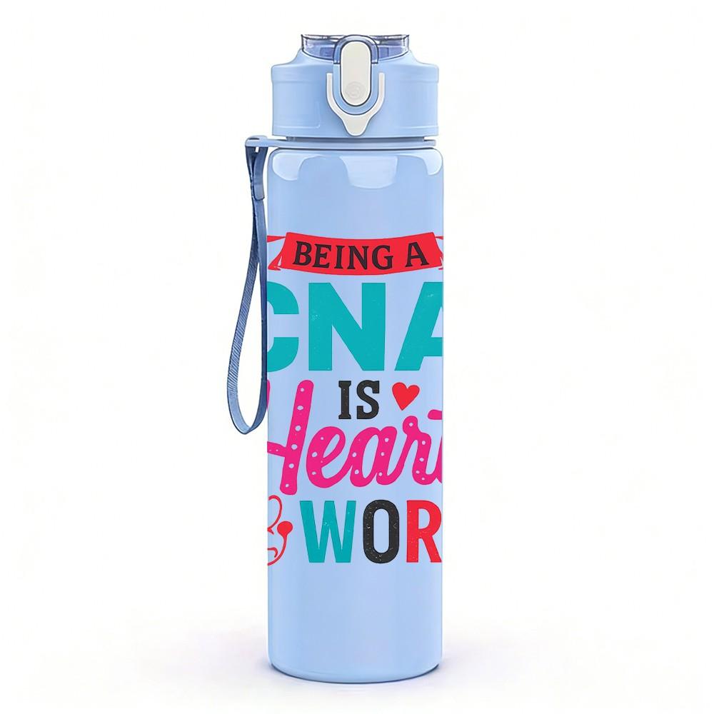 1PC CNA Heart Work Color Letter 750ml Color Plastic Sports Water Bottle Leakproof Flip Straw Lid Suitable for Sports Office Home Use