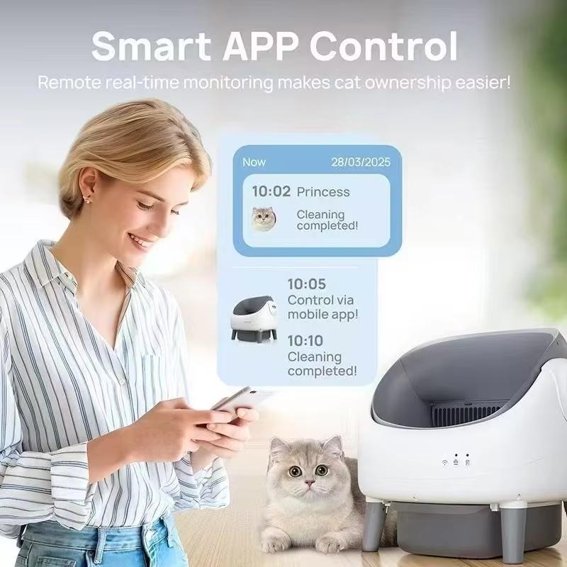 2026 New Smart App Control Open-top Automatic cat Box Basin with Dual Safety Sensors Self Cleaning Gift a cat Mat