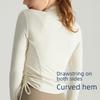 Chuandun Top da Yoga Slim a Maniche Lunghe da Donna Autunno Inverno con Collo Alto Mezza Zip e Pieghe Coulisse