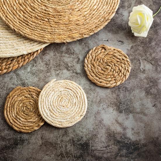 Natural Woven Placemat Handmade Straw Japanese Pot Mats Heat Resistant Non-Slip Coasters for Dining Table Reusable Table Mats for Home Kitchen