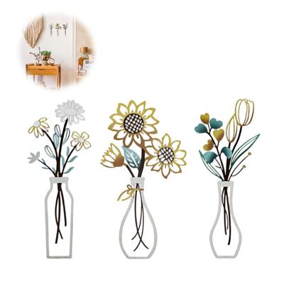 Nordic Style Wall Decor Iron Wall Decoration Wall Sticker Vase Set Easy Installation Wall Art Modern Simple Design Suitable Anywhere Elegant