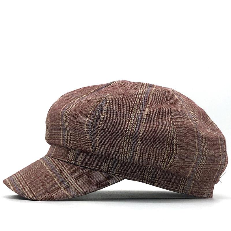 Hat Ladies Fashion Checkered Octagonal Beret Literary Retro Painter Hat Versatile Peaked Hat Tide