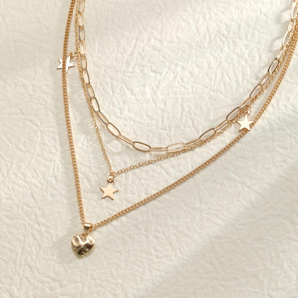 9 Pcs Simple Choker Necklaces for Women Fashion Love Heart Star Pendant Layered Necklace Jewelry Gift European and American