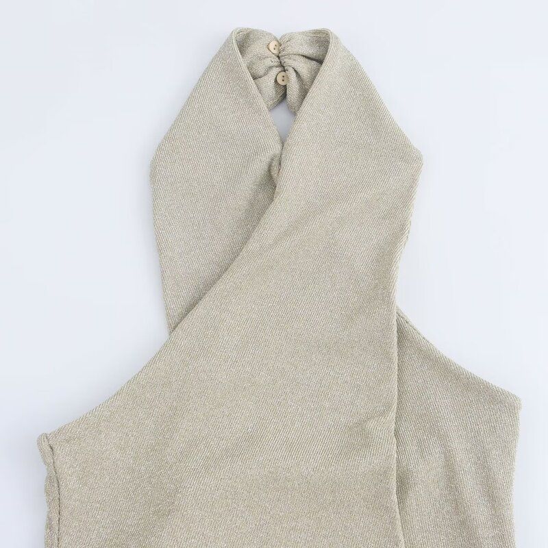 Fashion Style 2024 Fall and Winter New Women's Clothing Stylish Metal Color Thread Hanging Collar Dress 3067228