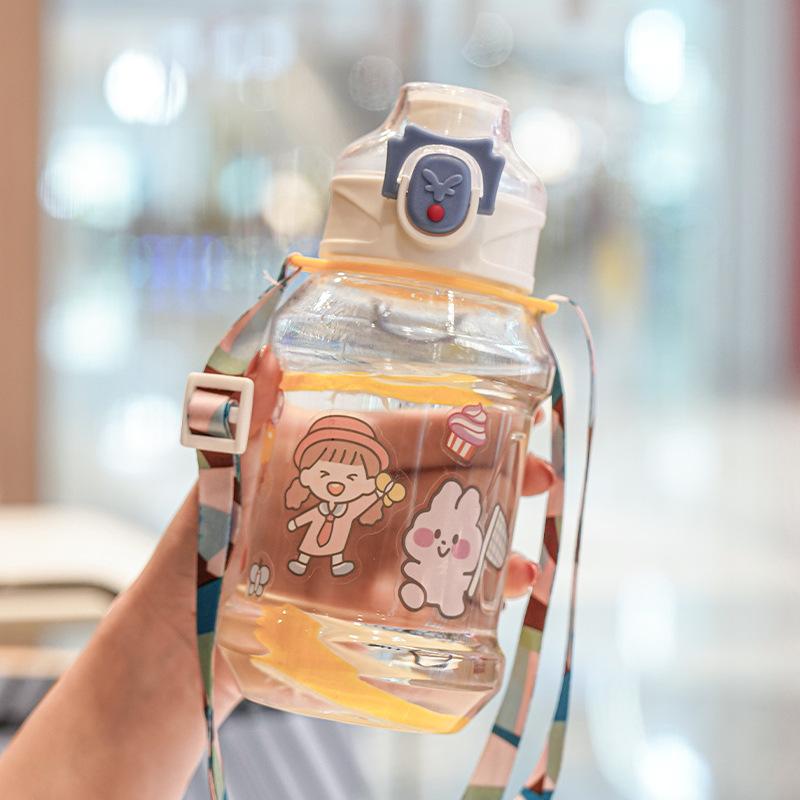 Water bottle1011 sticker plastic water cup children's strap direct drinking cup one-button elastic cover leak-proof and drop-proof cute cartoon