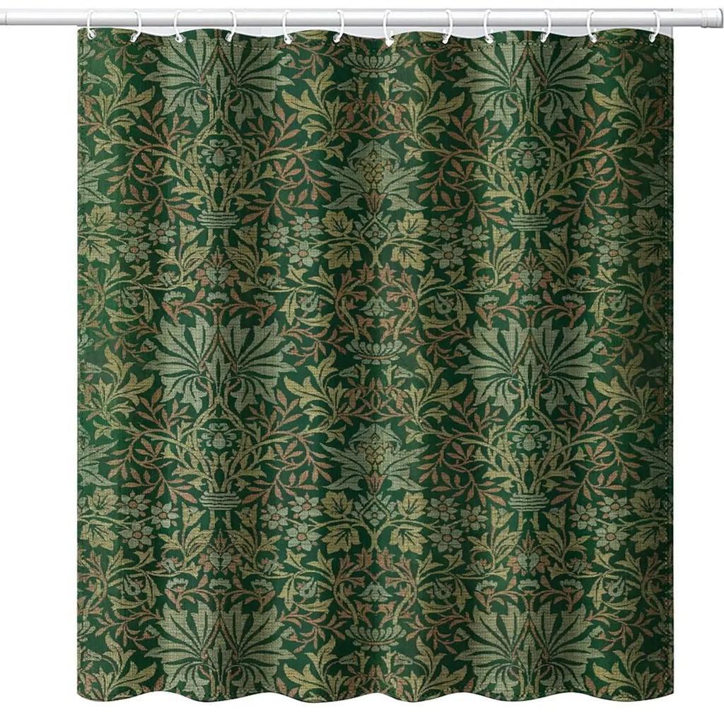 Vintage Garden Art Floral Shower Curtain, Heavy Weight Fabric, Washable Bath Curtains for Bathroom