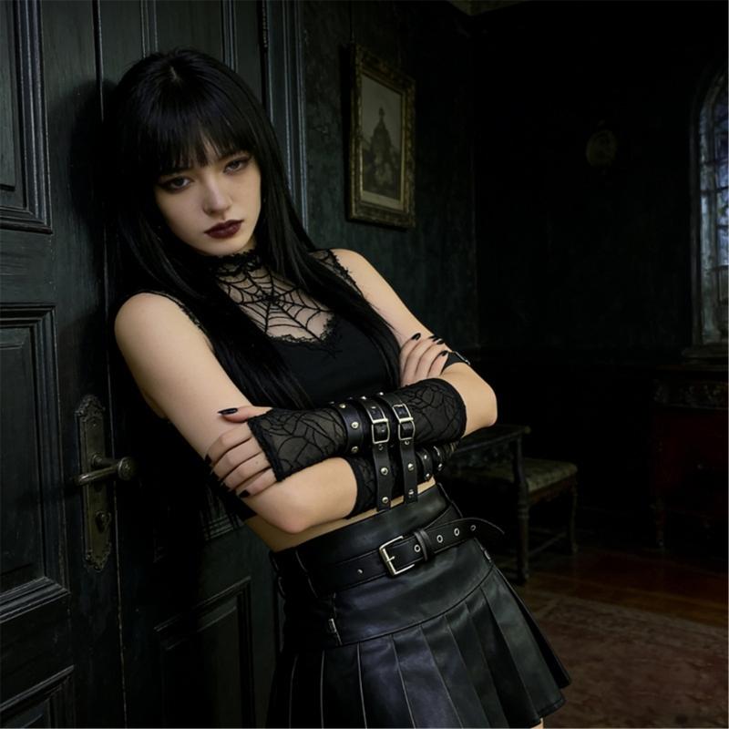 Adjustable Rock Style Lace Arm Protector With Embellished Design For Wrist Support And Stylish Defense