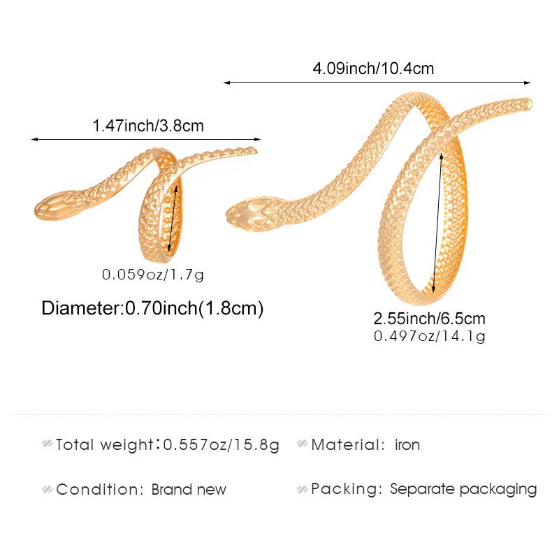 2-Piece Vintage Snake-Print Bracelet + Ring Set Unisex Punk Metal-Finish Adjustable Clasp Design Party Jewelry Accessories