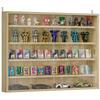5-Tier Wall Display Shelf Unit Cabinet W/ 4 Adjustable Shelves Glass Doors Home Office Ornaments 60x80cm Oak