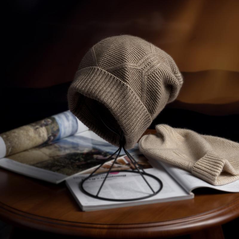 Cashmere Autumn and Winter New Style Women's High end Knitted Warm Solid Color Jacquard Ear Protection Hat Knitted Casual Baotou Hat