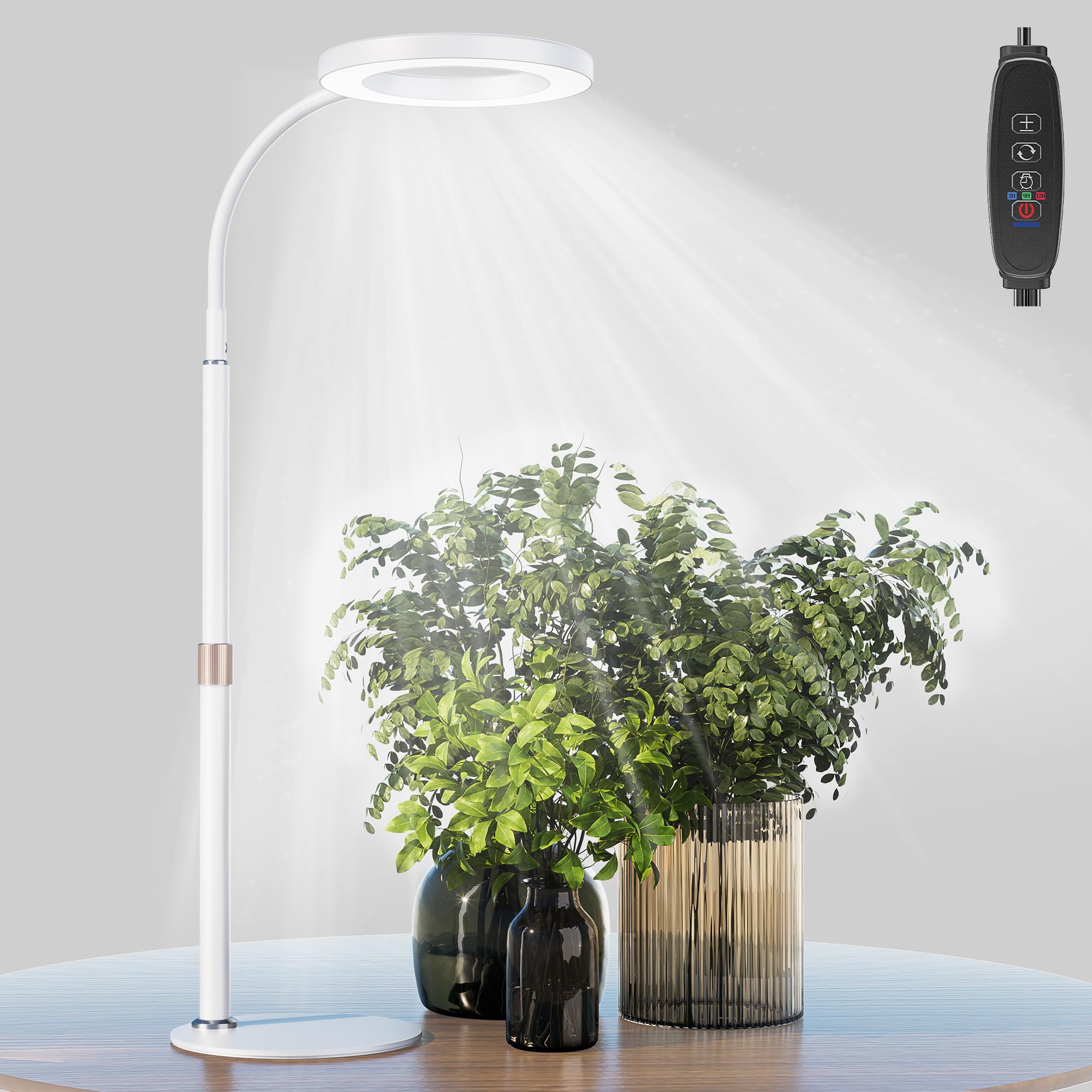 

bseah Grow Light, Full Spectrum LED Plant Light for Indoor Plants, Grow Lamp with Pedestal, Auto Timer for 3H/9H/12H, 10 Dimmable Levels (White)