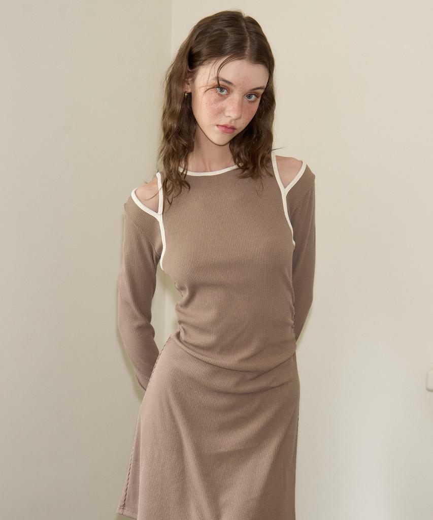 Salon De Yon Line Point Cut-Off Mini Dress_ Brown