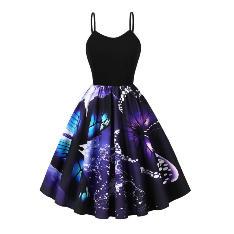 A New Summer Cool Suspender Retro Printed Pendulum Dress