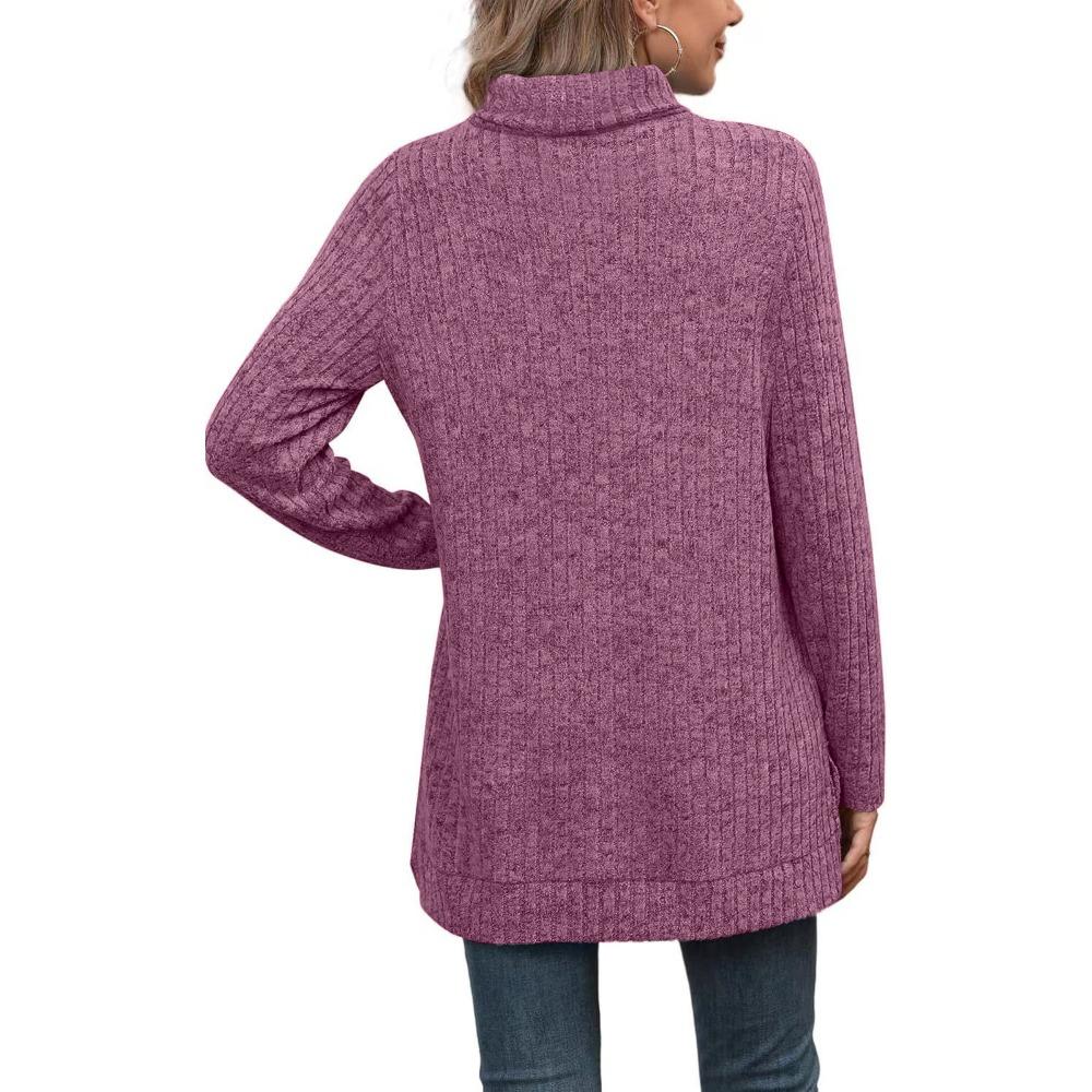 Women's Fall/Winter Sweaters New Arrival Solid Color High-Neck Sweater Women's Loose-Fit T-Shirt Top