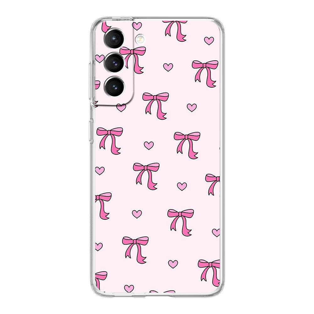 Phone Case For Samsung Galaxy S25 S24 S23 FE S22 Ultra S20 S21 5G S10 Plus S10E Soft Clear Cover Cute Pink Heart Bow