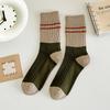 Female Autumn and Winter Thickened Warm Pure Color Cotton Color Striped Retro Tube Stack Socks