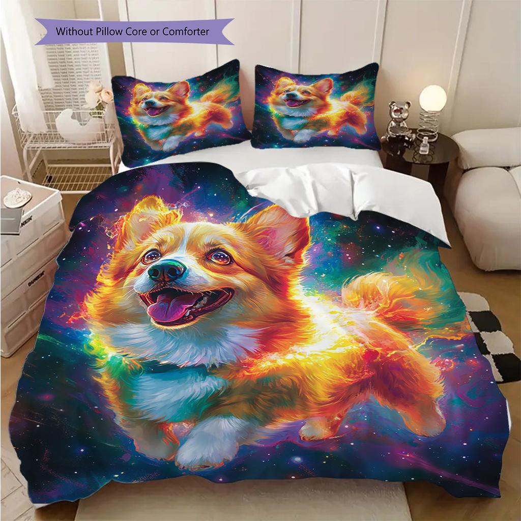 Corgi Pattern Bedding Quilt Set Quilt Cover Pillowcase Home Decoration Birthday Gift (1 * duvet cover + 2 * pillowcase, without core)