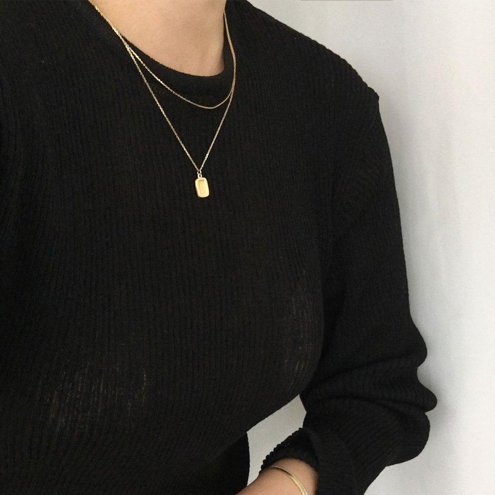 [ Modern Like ] 14K Gf Square Coin Layered Necklace