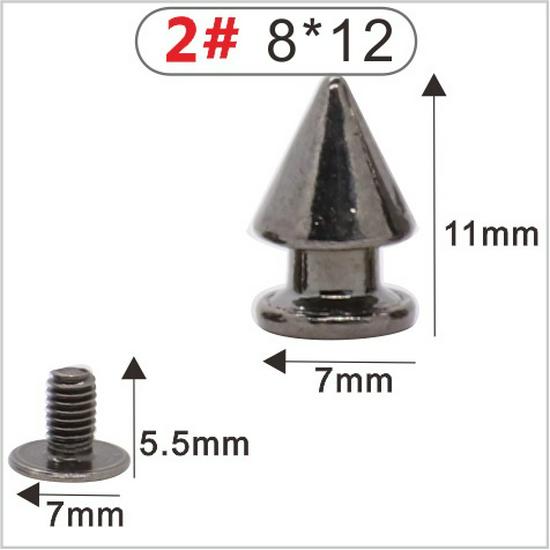 Punk Spike Alloy Bullet Rivet Horn Cone with Base Screw for Apparel, Bags, Shoes