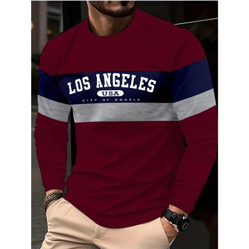 Stylish Striped 3D Print Long Sleeve Spring Fall Casual Vintage Round Neck Outdoor Sports T-Shirts