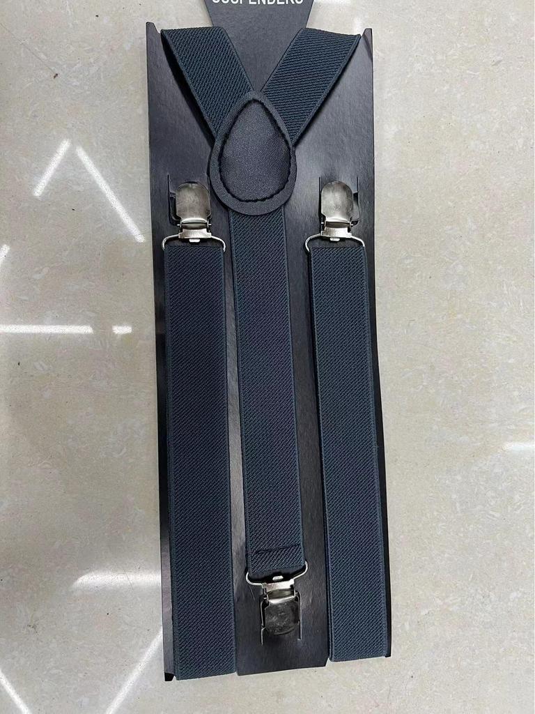 Unisex Black Adjustable Three-Clip High-Elastic Suspenders for Dress Pants