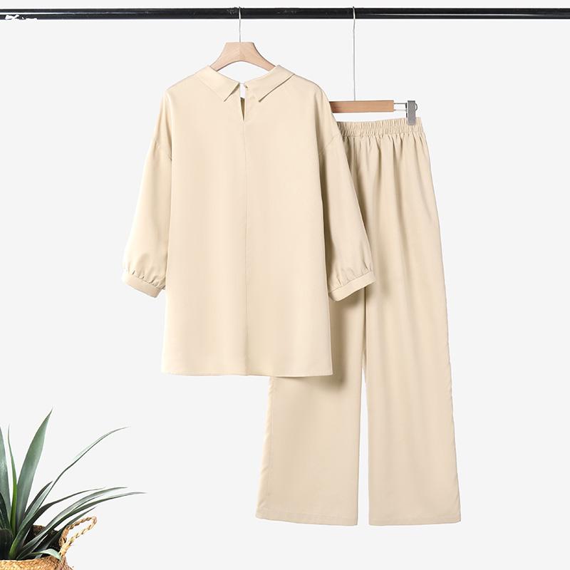 

ZANZEA Женская блузка с рукавом 3/4 и вышивкой и брюки, повседневные костюмы-двойки 5XL абрикосовый