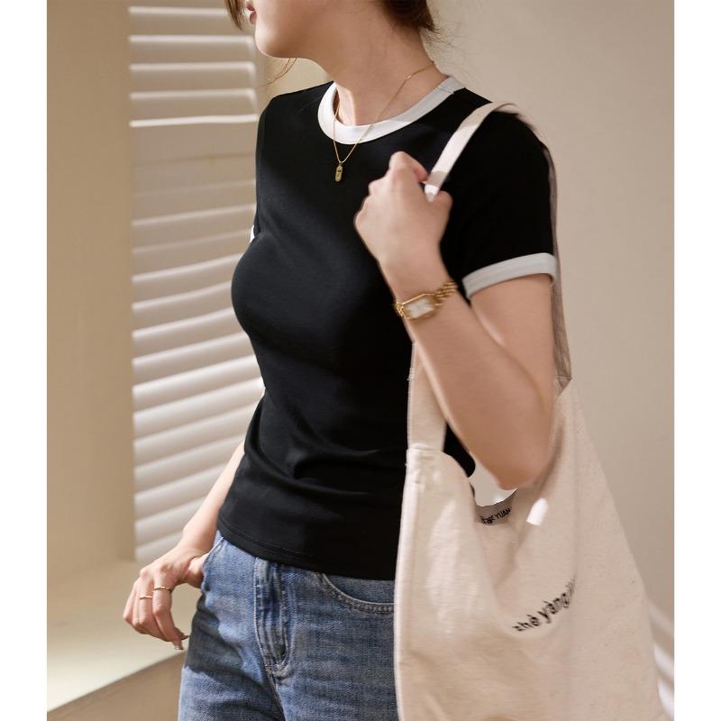 

Девушки Ретро Повседневная Футболка Лето Новая Приталенная Универсальная С Коротким Рукавом Базовая Футболка Топы XXL чёрный