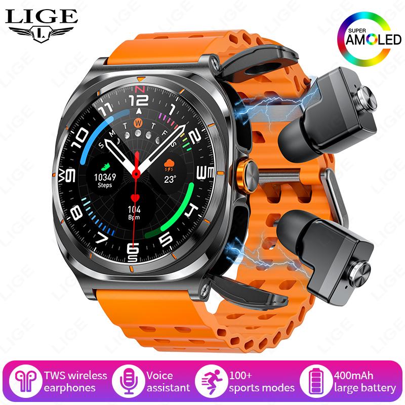Headset Smart Watch 2 In 1 TWS Wireless Headphone BT Call Music Smartwatch Health Monitoring 400mAh Waterproof Sports Watch