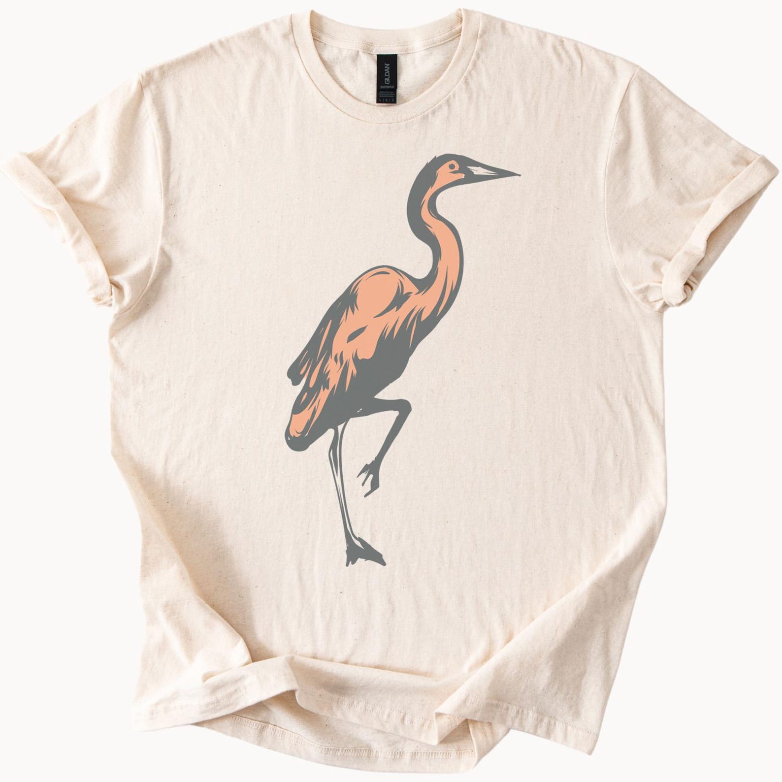 Great Blue Heron Graphic T Shirt Nature Bird Art Tee Unique Wildlife Animal Lover Gift Soft Cotton Shirt Heron Drawing Apparel 100