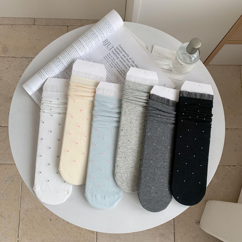 Polka Dot Lace Stack Socks Mid-Leg Socks Trendy Simple Girl Summer Thin Student Stockings