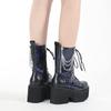 Fashion Autumn Winter Waterproof Women Leather Boots Punk Style Chain Design Female High Top Motorycle Boots Thick Soled Women Shoes