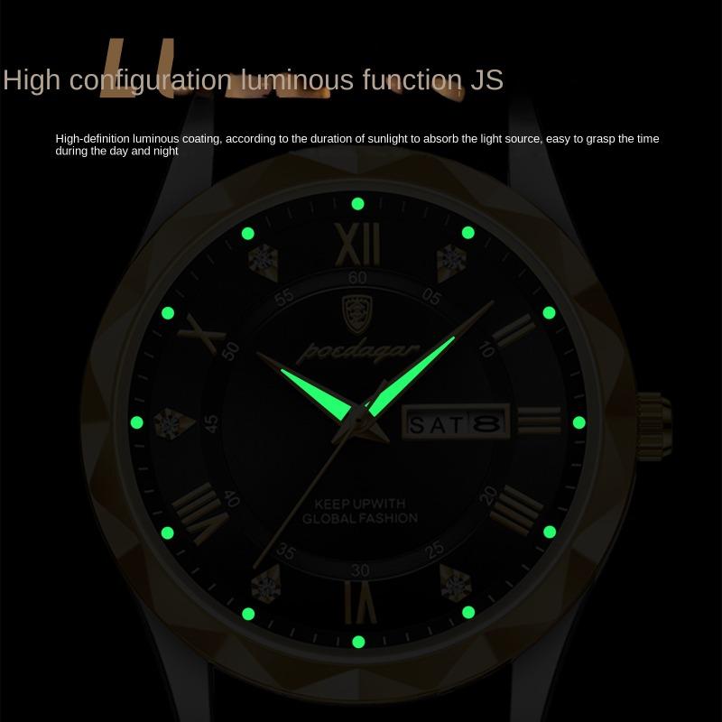 Top Neue Ledergürtel Herrenuhr Luxus Mode Quarz Doppelkalender Armbanduhr