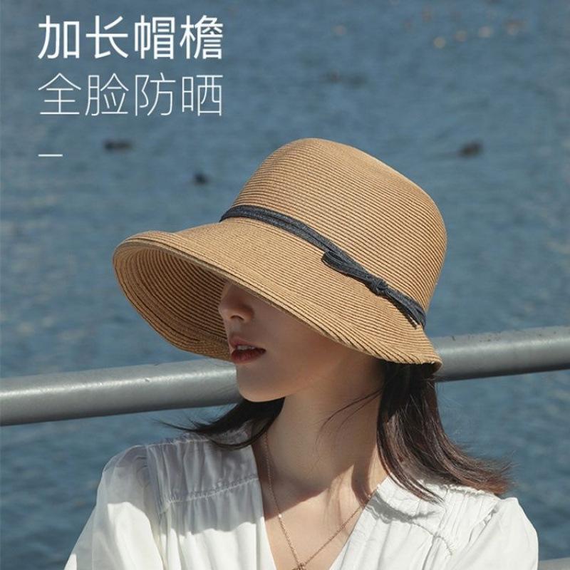 Straw hat women's summer visor Hepburn style sun hat fashion cool hat folding sunscreen hat big edge fisherman hat straw