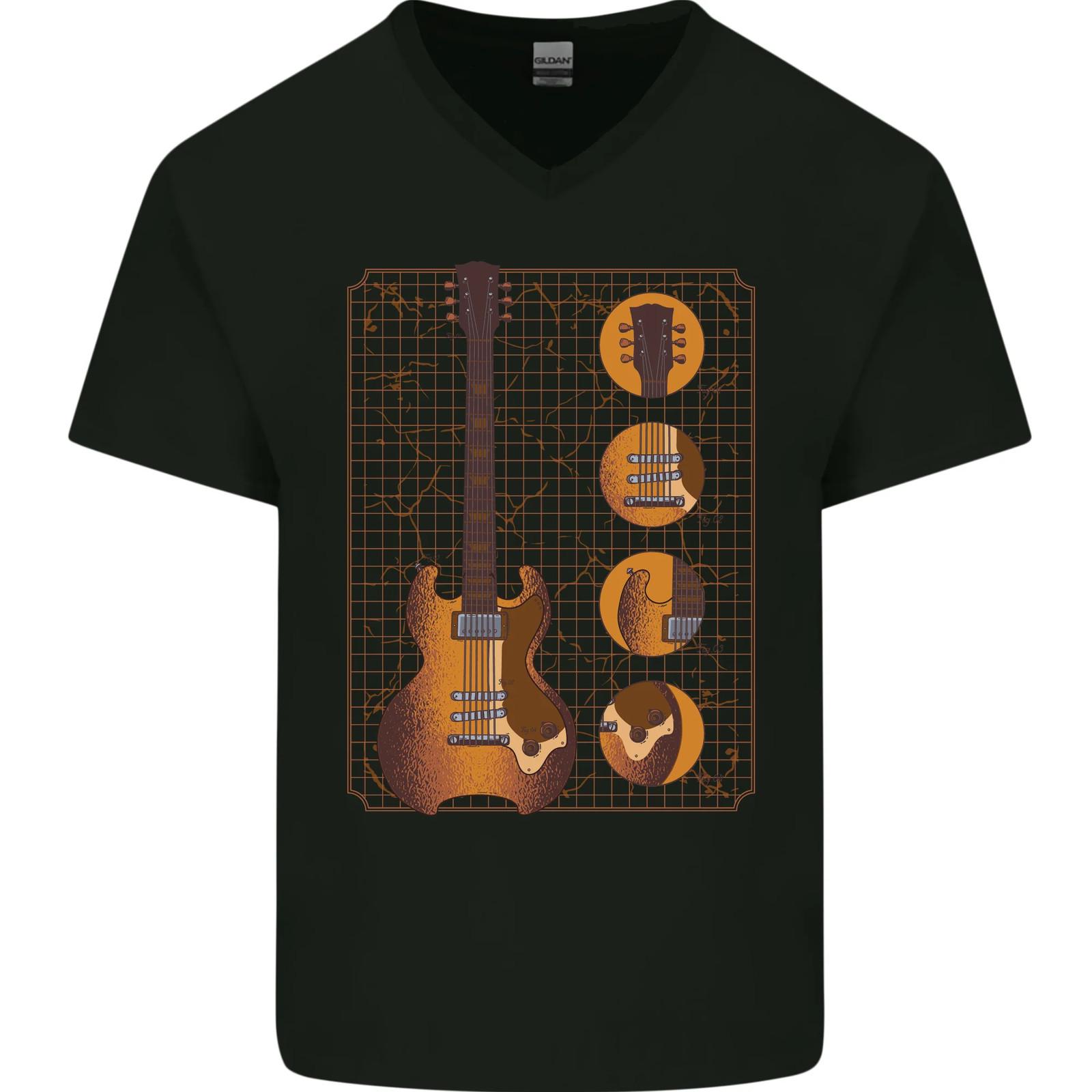 A Guitar Blueprint Music Rock n Roll Guitarist Mens VNeck Cotton T-shirt XXXXL