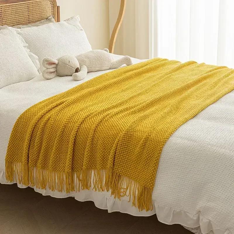 

Hotel Cotton Thread Tassel Bed Flag Solid Color Knitted Beds Towel Pillowcase Living Room Sofa Air Conditioning Blankets 40x40 pillowcase1pcs